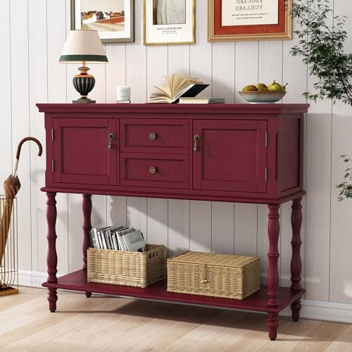 Black Retro ARTPOWER Console Table with 2 Drawers & Cabinets
