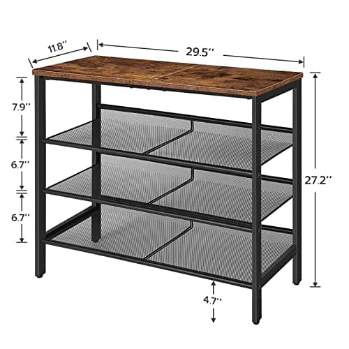 HOOBRO 4-Tier Shoe Organizer, Spacious Metal Shelf, Rustic Brown, BF42XJ01