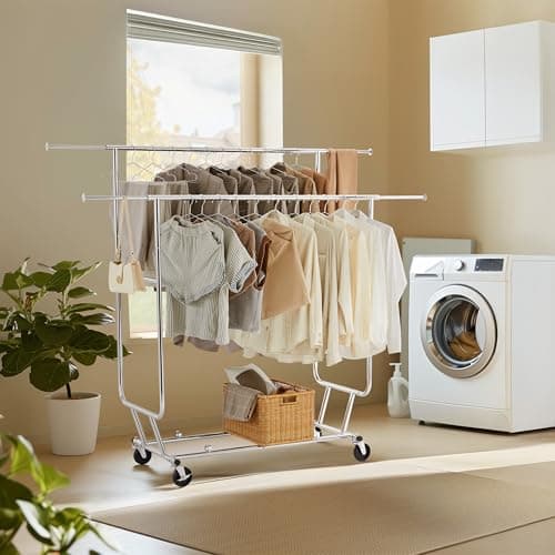 Yaheetech Heavy Duty Double Rail Rolling Clothes Rack, 74" L × 21.5" W × 65" H