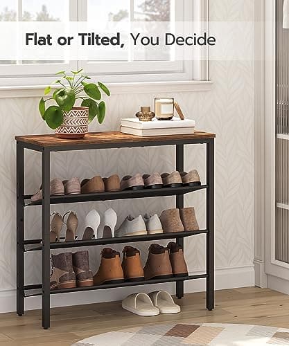 HOOBRO 4-Tier Shoe Organizer, Spacious Metal Shelf, Rustic Brown, BF42XJ01