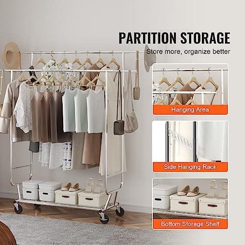 VEVOR Heavy Duty Double Rod Clothes Rack, Adjustable & Extendable, 600 lbs Capacity