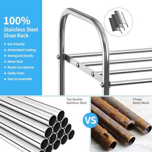Sturdy 3-Tier Stainless Steel Shoe Rack, Strong Capacity, Easy Install, Space-Saving Closet Organizer
