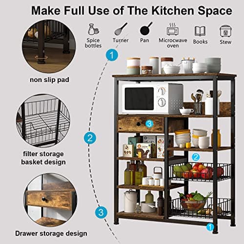 Rustic Brown 5-Tier Baker's Rack for Spices, Pots & Pans