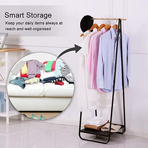 JEFEE Compact 1-Tier Clothes Rack with Shelf, Black