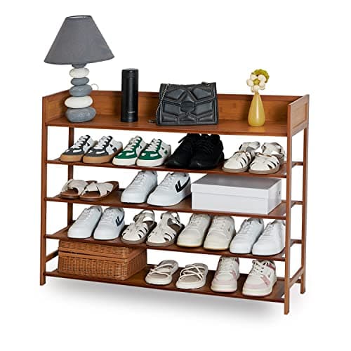 Brown 4-Tier Bamboo Shoe Rack Organizer