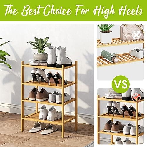 Premium BMOSU 4-Tier Bamboo Shoe Organizer for Hallway Closet Storage