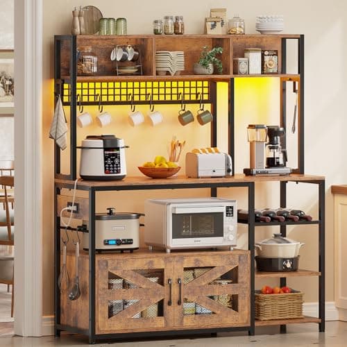 Itaar 47.2 Inch Farmhouse Coffee Bar Cabinet with Storage and Power Outlet