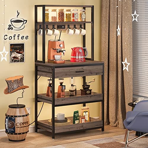 Tribesigns Rustic Brown 5-Tier Bakers Rack with Power Outlets & Hooks