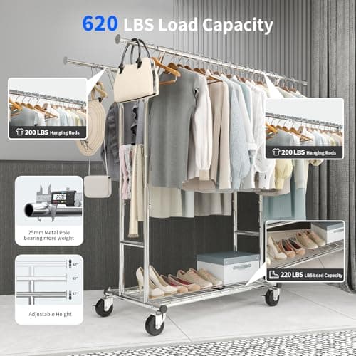 Heavy Duty Y-Type Rolling Clothing Rack, Adjustable Height