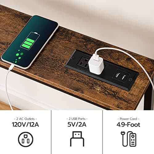 HOOBRO 5.9" Skinny Console Table with Charging Station