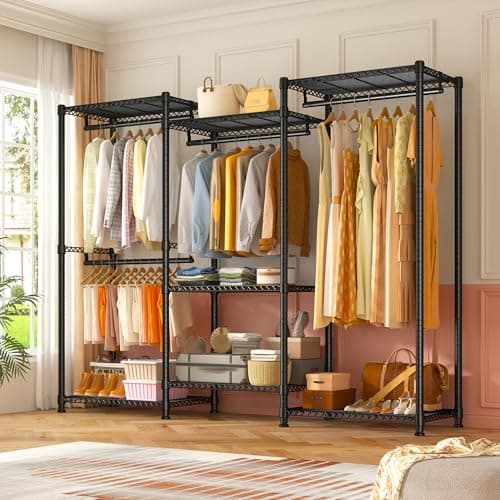 Raybee Heavy Duty 900Lbs Hanging Clothes Rack, 77" H x 69" W x 16" D, Black