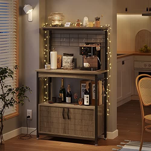 Bestier Height-Adjustable 45-55" Microwave Racks with Storage & Wheels, Rustic Brown