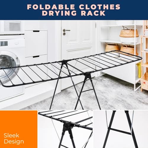 Happhom Adjustable Gullwing Clothes Drying Rack with Smart Lock, Sturdy Stainless Steel