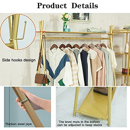 Heavy Duty Gold Freestanding Garment Rack with Double Shelves (39")