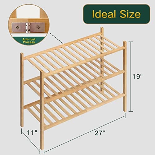 Z&L HOUSE 3-Tier Bamboo Shoe Organizer for Closets and Entryways