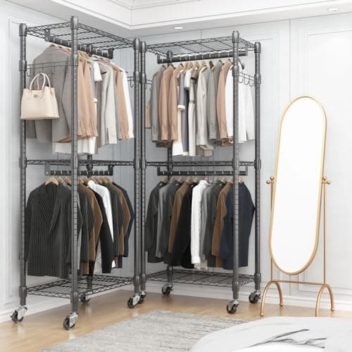 BATHWA Narrow 2-Tier Garment Rack for Saving Space, Portable with Wheels & Double Rods