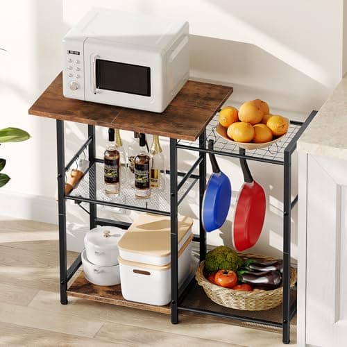 HOOBRO Black & Rustic Bakers Rack with Charging Station, BF15UHB01