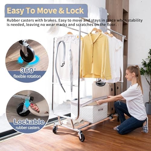 Heavy Duty Clothing Rack with Wheels, 600lbs Double Rod