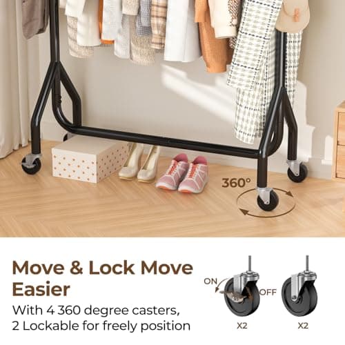 Heavy Duty Rolling Clothes Rack for Hanging Clothes - 420 LBS Capacity, 48 inches