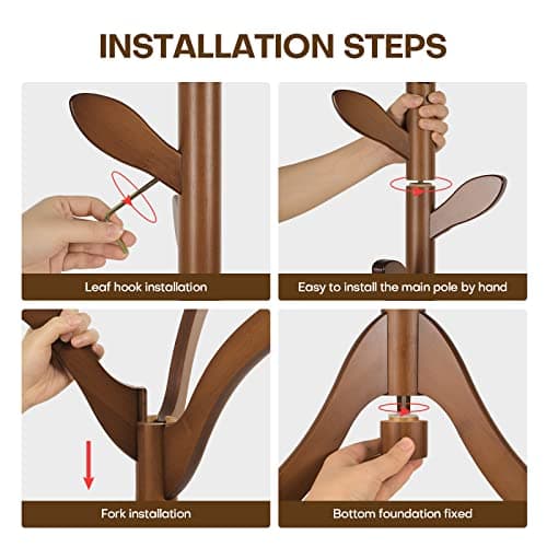 Vintage Brown Freestanding Coat Rack with 8 Hooks, 3-Size Adjustable for Entryway and Bedroom