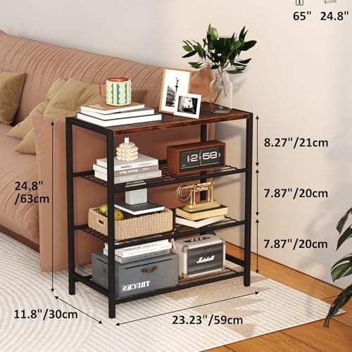 Yusong Rustic Brown 4-Tier Industrial Shoe Organizer Shelf