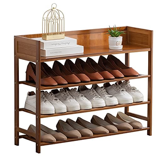 Brown 4-Tier Bamboo Shoe Rack Organizer