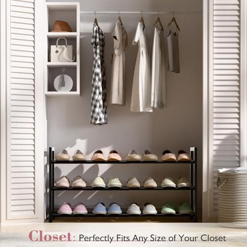 Sturdy 3-Tier Black Metal Shoe Rack for Closet and Front Door