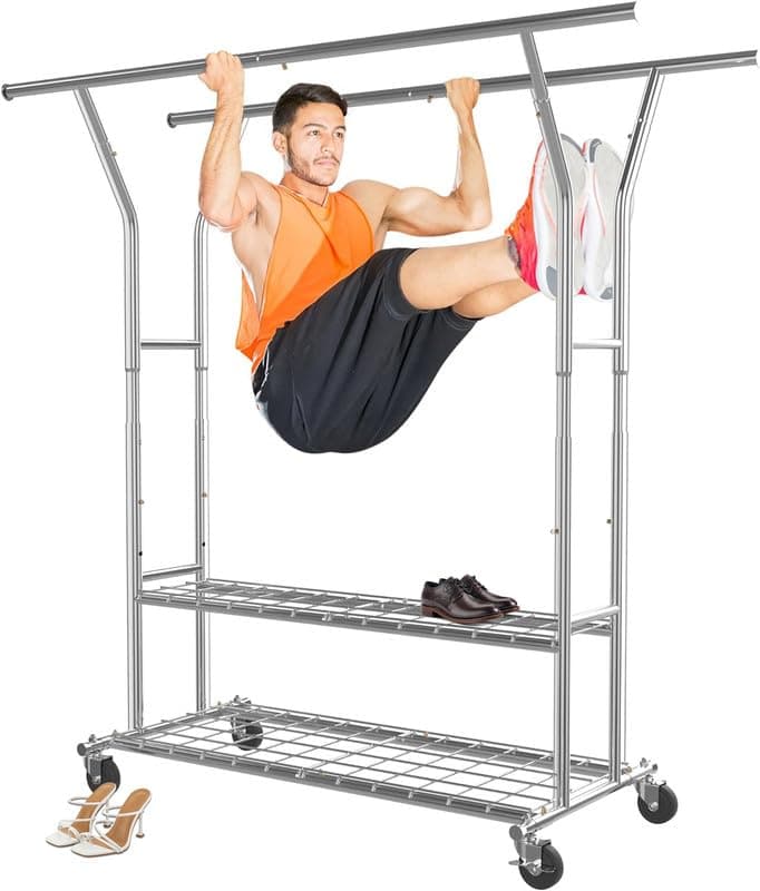 Heavy Duty Clothes Rack 630 LBS, Adjustable Height & Portable