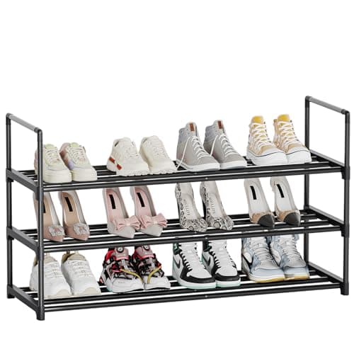 Sturdy 3-Tier Metal Shoe Organizer, Adjustable Height, Perfect for Front Door & Closet (S)