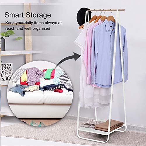 JEFEE 1-Tier Mini Clothes Rack with Shelf - Storage for Small Spaces, Entryway, Bedroom, White