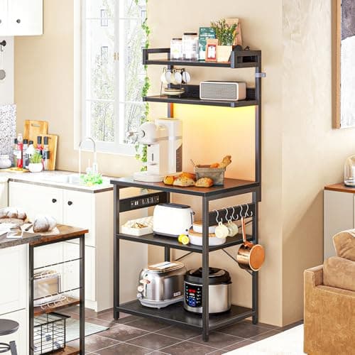 ODK 5-Tier Bakers Rack with Power Outlet, Black Kitchen Shelf