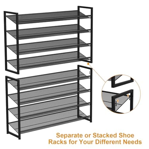 Heavy Duty 8 Tier Metal Shoe Organizer, Up to 50 Pairs, Black