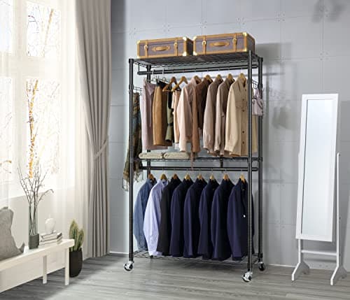 Finnhomy Heavy Duty 3-Tier Metal Clothes Rack with Lockable Wheels