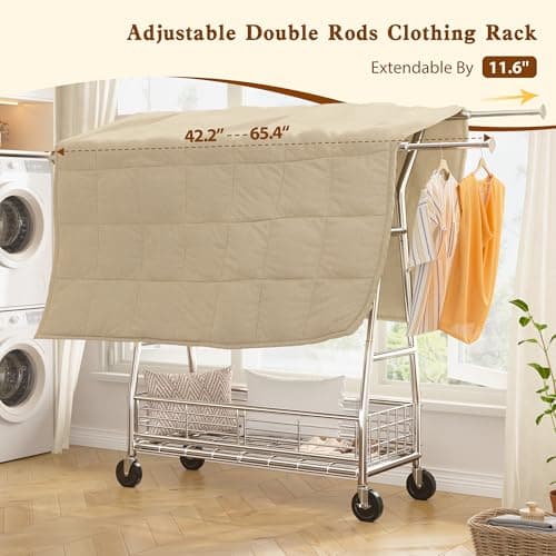 Raybee Heavy Duty 600LBS Clothing Rack, Adjustable & Portableewith Sturdy Wheels and ShelvesChrome