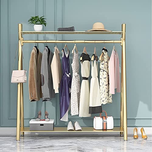 Heavy Duty Gold Freestanding Garment Rack with Double Shelves (39")