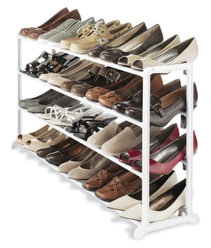 Whitmor White 4 Tier 20 Pair Floor Shoe Rack