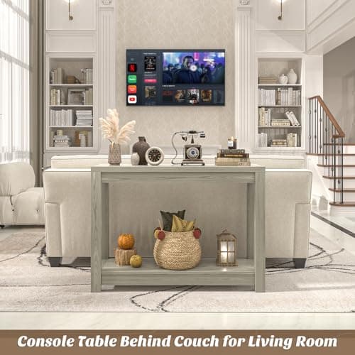 Classical Washed Oak Narrow Entryway Table with Storage, Easy Assembly, 32"