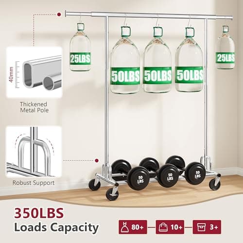 Chrome Heavy Duty Tajsoon Clothes Rack 350 LBS Hanging with Wheels