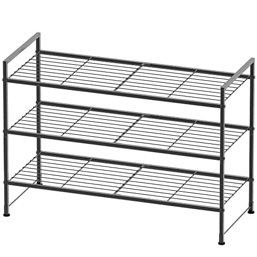 Black 3-Tier Stackable Mesh Shoe Rack