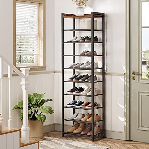 HOOBRO 10-Tier Shoe Organizer, Rustic Brown, Saves Space BF40XJ01