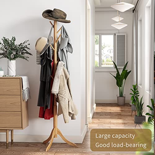Bamboo Freestanding Coat Rack with 8 Hooks for Entryway (Natural)