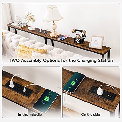 HOOBRO 5.9" Skinny Console Table with Charging Station