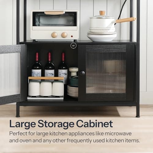 HOOBRO 5-Tier Bakers Rack with Storage Cabinet & Power Outlet, Black BB13UDHB01