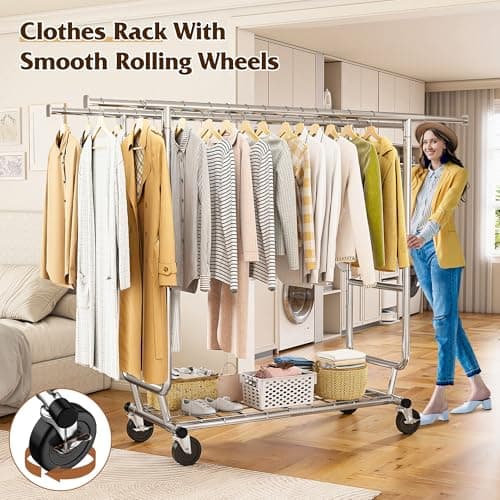 Raybee Heavy Duty Rolling Clothes Rack 630 LBS, Adjustable & Commercial Grade