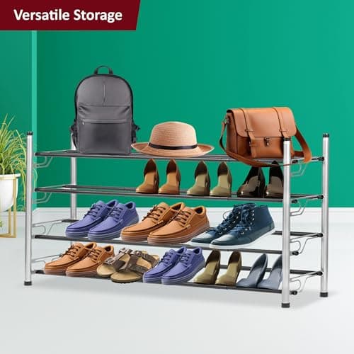 Sturdy Metal Shoe Organizer, 4-Tier Expandable Shelf for Entryway and Closet | Space Saver