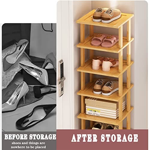 Bamboo Tall Narrow Shoe Rack for Small Spaces - Closet, Entryway, and More