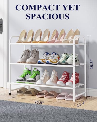 Kissette Stainless Steel Shoe Organizer - Sturdy Closet & Front Door Rack, Free Standing Shelf, White
