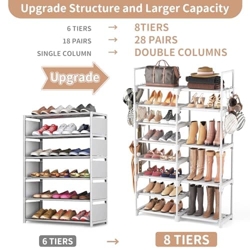 ROJASOP Tall Metal Shoe Rack, 8 Tier, 26-32 Pairs, Space Saving Boot & Shoe Organizer