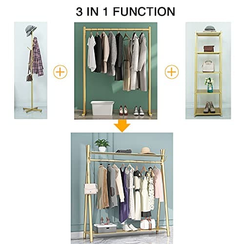 Heavy Duty Gold Freestanding Garment Rack with Double Shelves (39")