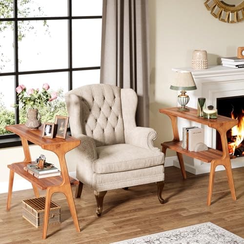Tribesigns Walnut Narrow End Table with Storage, 2-Tier Living Room Side Table
